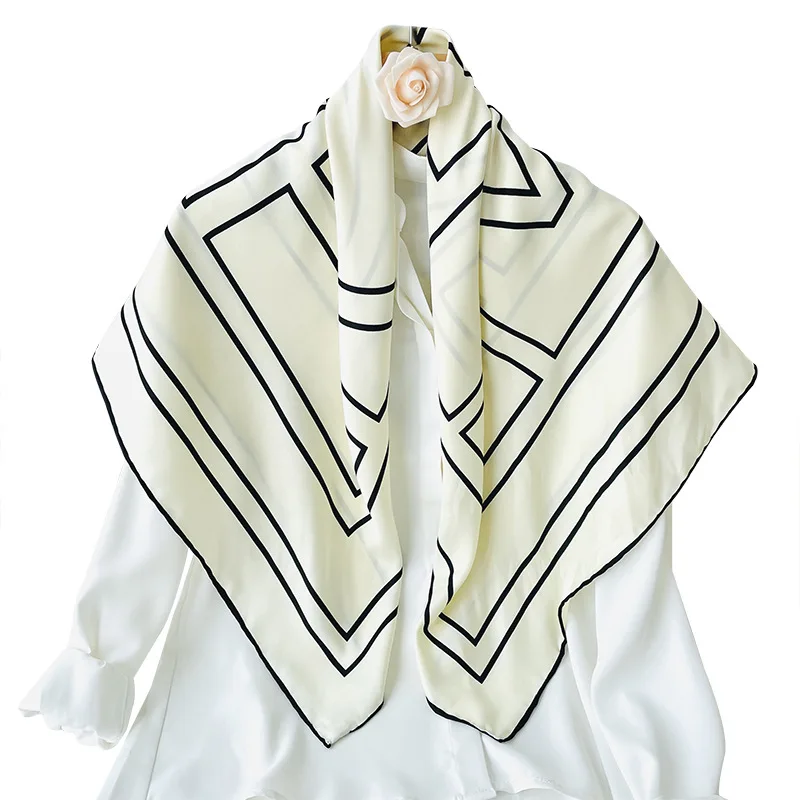 

2021 Luxury Silk Satin Head Scarf For Women Fashion Kerchief Print Hair Scarfs 90cm Square Headband Neck Scarves For Ladies