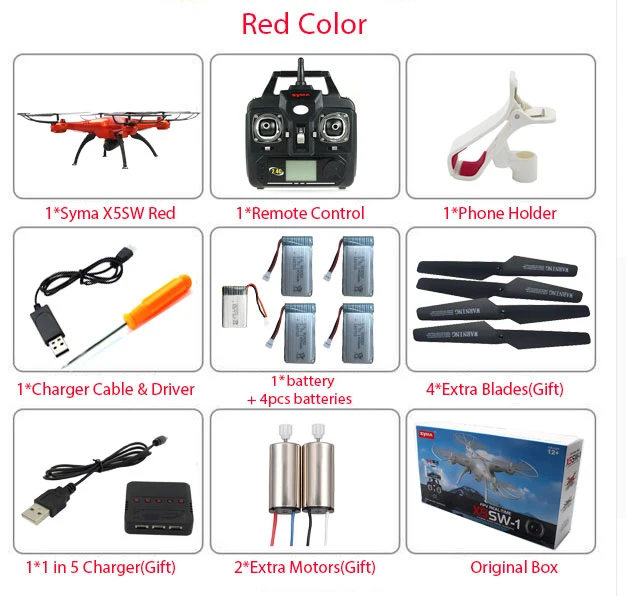 SYMA X5SW/X5SW-1 Дрон с Wi-Fi для квадрокоптера с видом от первого лица Камера Безголовый 6-Axis в реальном времени видео р/у вертолет Квадрокоптер с 5 Батарея - Цвет: Red X5SW