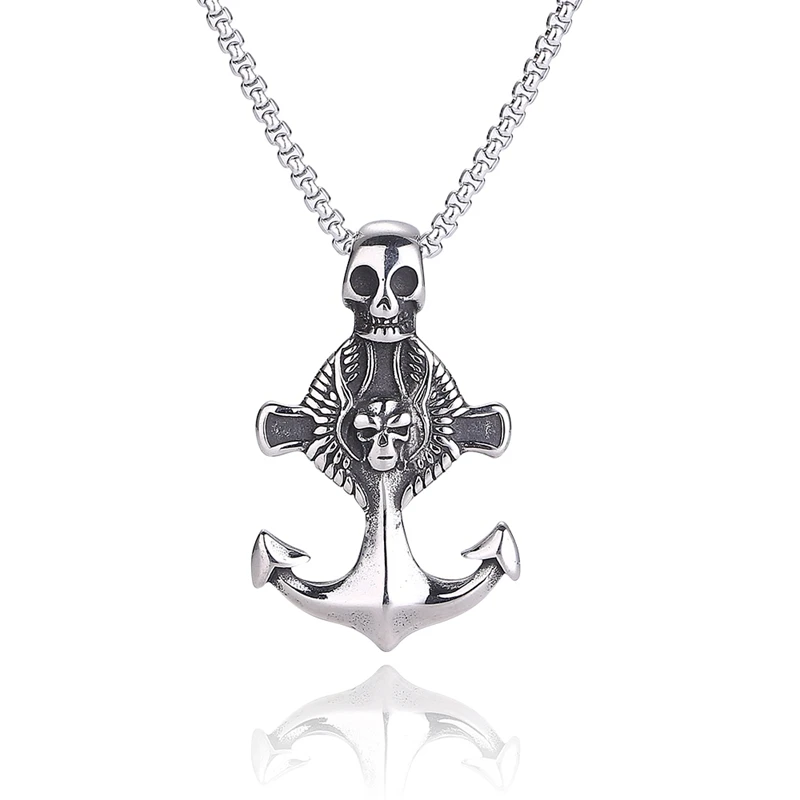 

Stainless Steel Sea Anchor Skull Man Men Necklaces Chain Pendants Punk Rock Unique for Male Boy Fashion Jewelry Gift BB0852