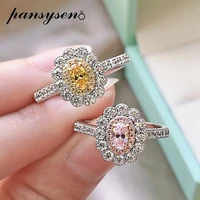 pansysen romantic 100 925 sterling silver flower citrine sapphire gemstone diamond rings for women wedding party finger ring