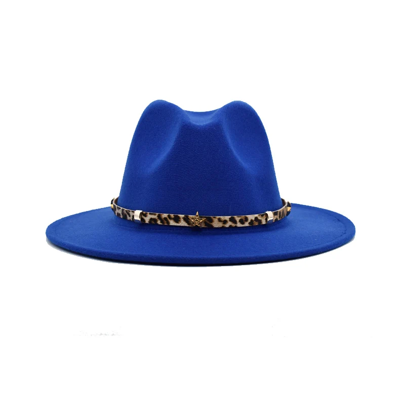 New Fashion Women Fedoras Hat Men Vintage Large Brim Jazz Hats Spring Khaki Leopard Decorative Belt Casual Hat F3