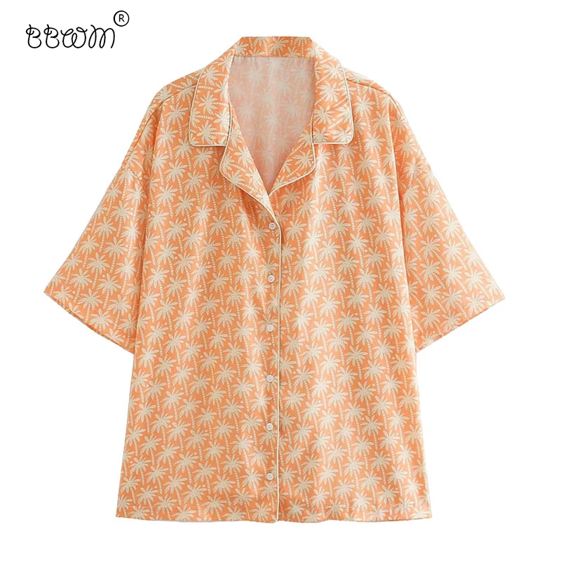 Женские винтажные блузки с отложным воротником и короткими рукавами свободные