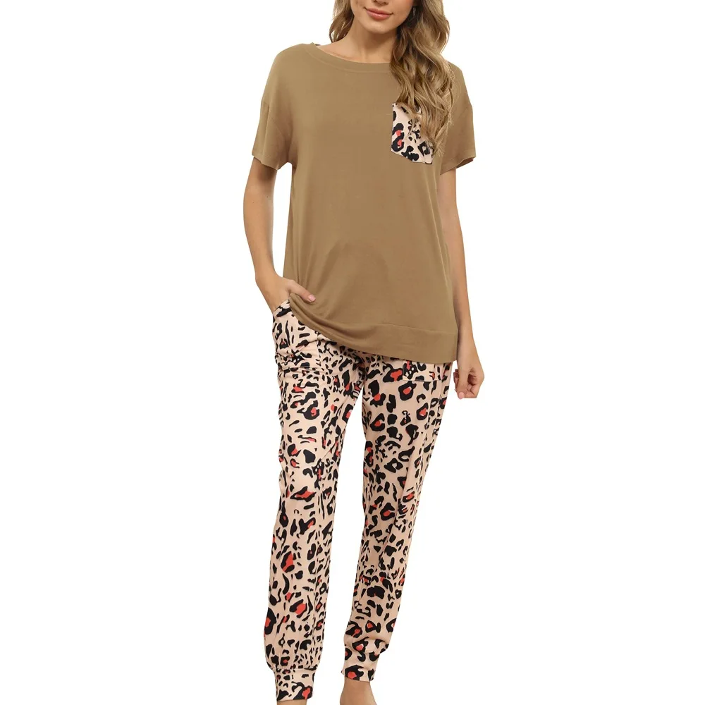 

Donsignet Women's Suit New Fashion Summer Round Neck Pullover Pad Dye Pajamas Trousers Home Two-piece Suit Regular