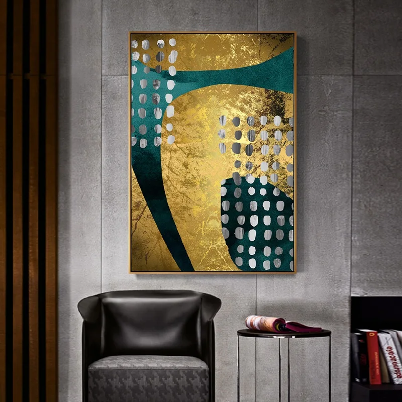 Художественный абстрактный постер с золотым и зеленым модулем настенный рисунок