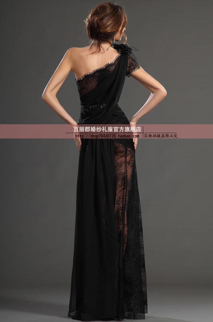 

party prom gown vestido de renda 2014 new fashion sexy women dress one shoulder black lace long evening dress free shipping