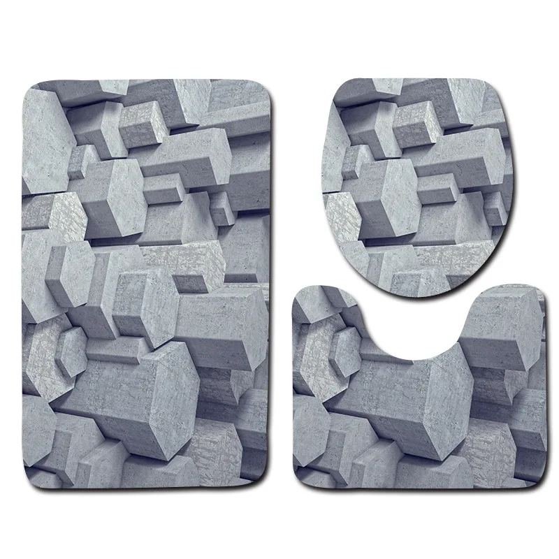 

Zeegle 3PCS Geometric Pattern Bathroom Bath Mats Set Anti-slip Floor Mats Toilet Rugs Washable Toilet Seat Covers Cushion Set