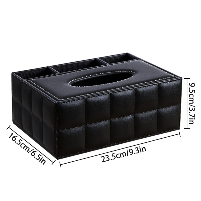 

Multifunctional Faux Leather Napkin Tissue Box Cover with 3 Compartments Remote Control Holder Pen Pencil Storage Desk Statione