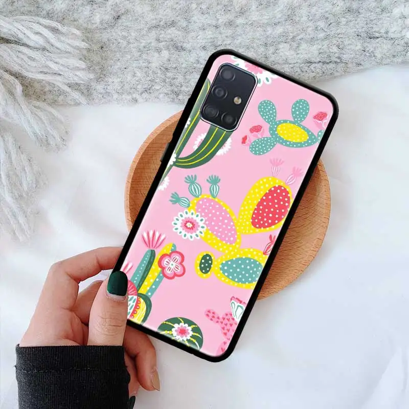 

Black Tpu Capa For Samsung Galaxy A51 A71 5G M51 M30s A41 A31 A21s A11 M31 Cases Soft Cover Cas Cactus Vintage Flower