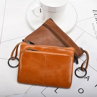vintage genuine cow leather coin purses for women men real leather small zipper wallets keychain for female male luxury designer