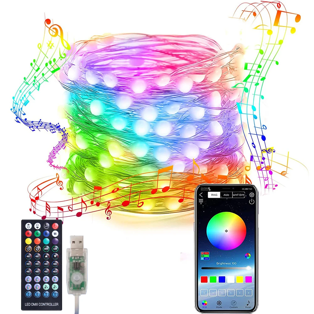 

200Leds String Lights for Christmas Tree Decoration 65.6ft BT Control Fairy Lamp Festoon Garlands Wedding Holiday Decor Lighting