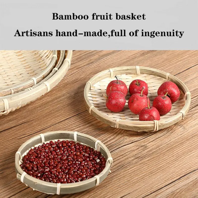 Handmade Bamboo Food Fruit Wicker Rattan Straw Basket Bread Round Plate Kitchen Storage Organizer PlatesZ | Дом и сад