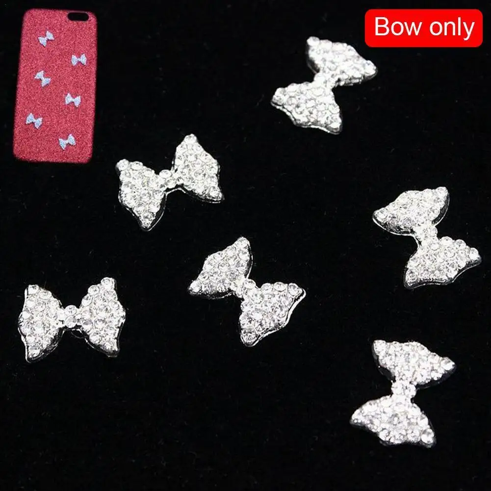 

50PCS Bow Accessories Silver Bow Shaped Resin Scrapbook Shiny White Rhineston DIY Decoration Craft Delicate Shining Clothes X4V7