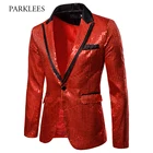 Мужской блестящий пиджак, красный блестящий пиджак на одной пуговице, мужская мода, ночной клуб, выпускной, певец, сценический пиджак XXL