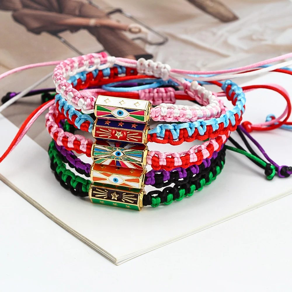 

Wish Card Colorful Fashion Bracelets for Women Adjustable Rope Chain Lucky Eye Charm Bracelet On Hand Party Jewelry Gift 2022