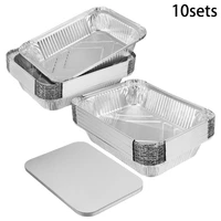 10 set aluminum foil bbq box 240ml trays mold disposable roasting baking tray lid disposable bbq boxes 1020ml 930ml drip pans
