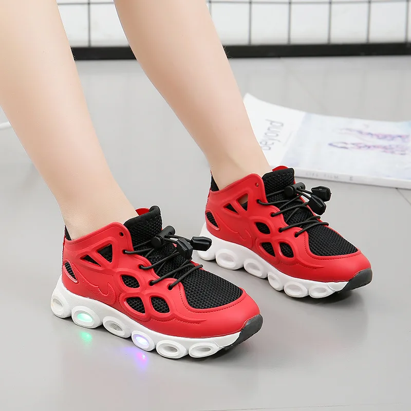 LED Kids Shoes Knitted Mesh Sneakers Boys Girls Led Luminous Sport Run Brand New 2019 Children 21-36 | Детская одежда и обувь