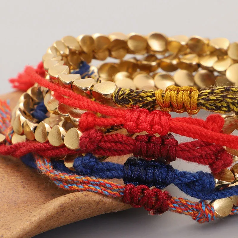 

5 Colors Ethnic Buddhist Tibetan Copper Bead Red Bracelet Women Men Vintage Handmade Thread Braided Rope