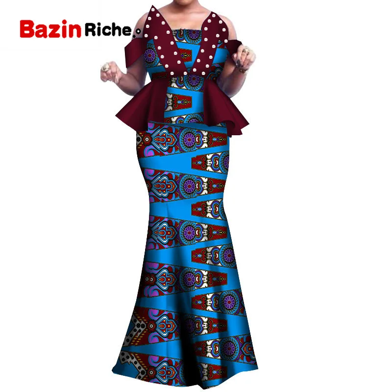 African Wax Print Two Piece Set 2021 Bazin Riche elegant African Traditional Clothing Dashiki Crop Top and Skirt Sets WY3800