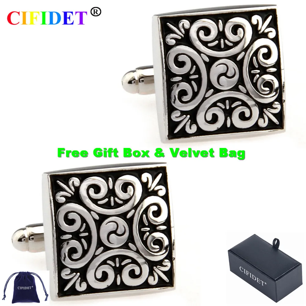 

Эмалированная запонка CIFIDET, черная квадратная запонка из эпоксидной смолы для рубашек с бархатным мешком и подарочной коробкой, ювелирные а...