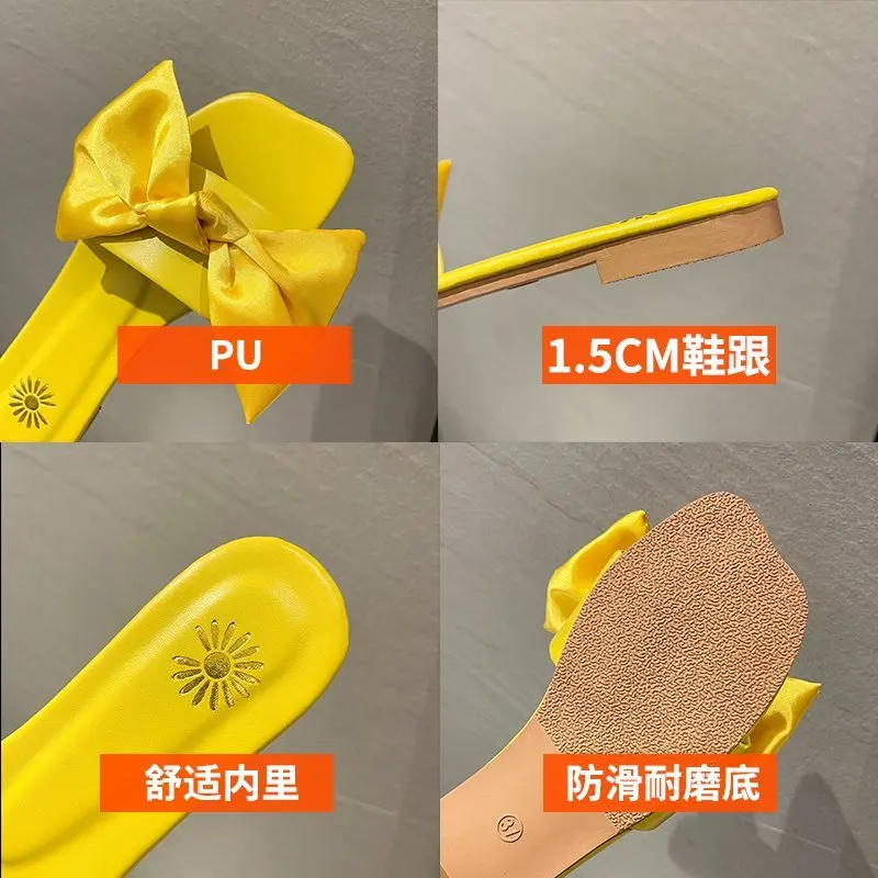 

Flat Shoes Female Butterfly-Knot Slippers Casual Low Slipers Women Slides Luxury 2021 Summer Basic Scandals Rubber PU Butterfly