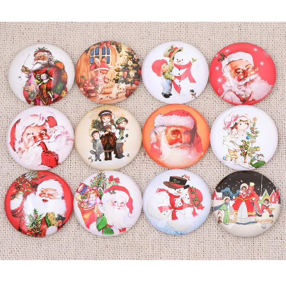 Рождественский Фото Кабошон 20 шт. мм 25 круглая смешанная картина Санта Клаус