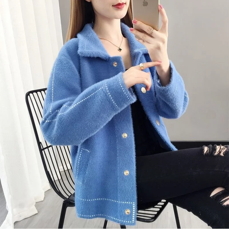 

Пальто из искусственной норки Женская осенне-зимняя одежда 2021 новый свитер Корейская версия Универсальный свитер в иностранном стиле кард...