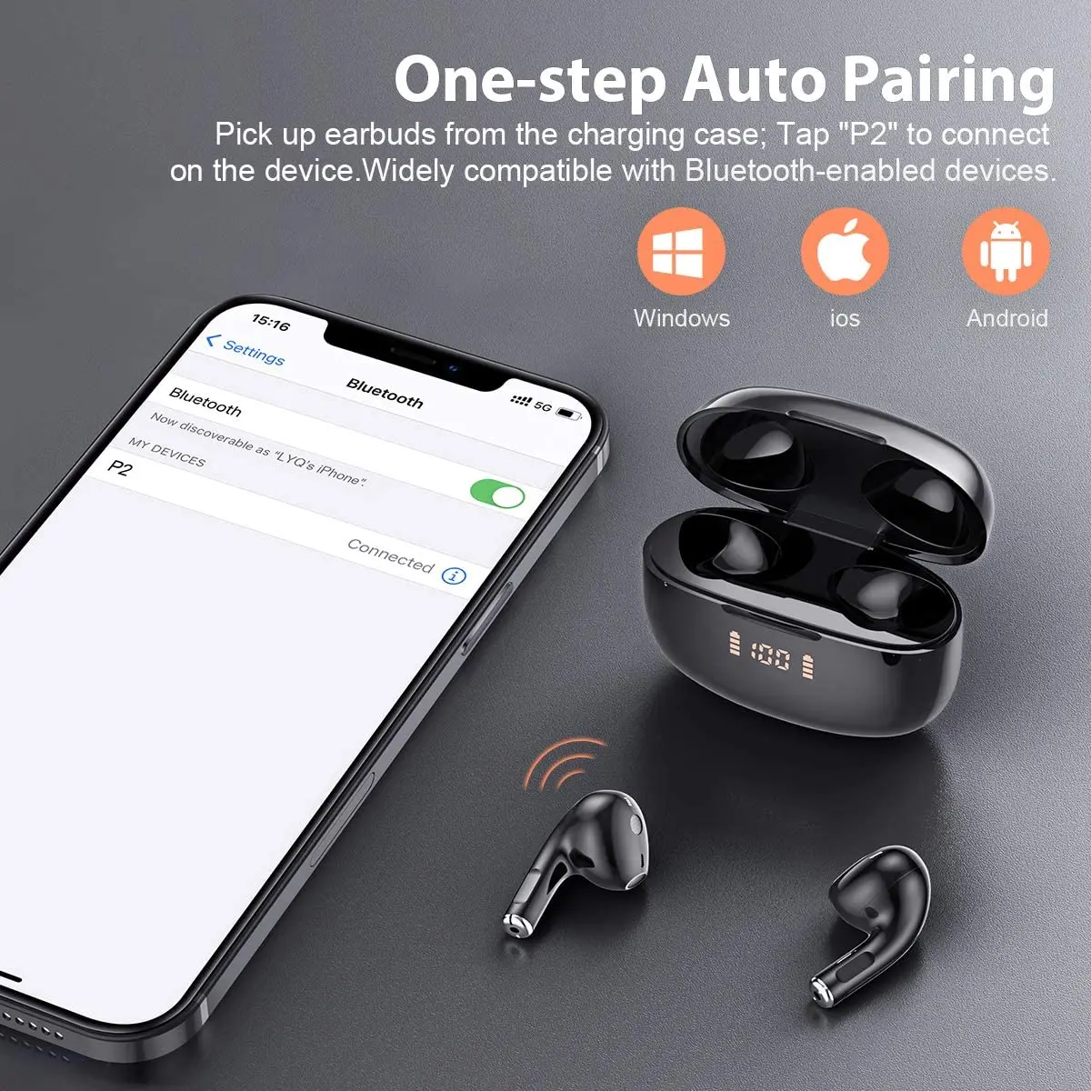 Беспроводной наушники Bluetooth 5 0 вкладыши TWS стерео звук с светодиодный Мощность