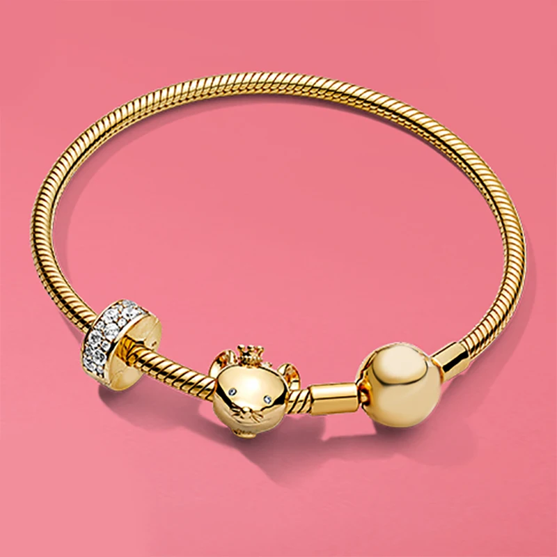 

100% S925 Year Spring Festival limited edition DIY Golden lovely blessing luckyM spring pan bracelet female