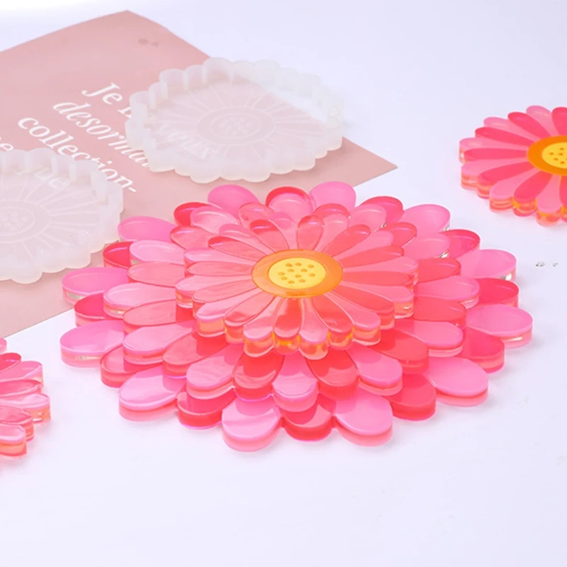 

5Pcs Crafts Daisy Tray Coaster Epoxy Resin Mold Cup Mat Mug Pad Silicone Mould