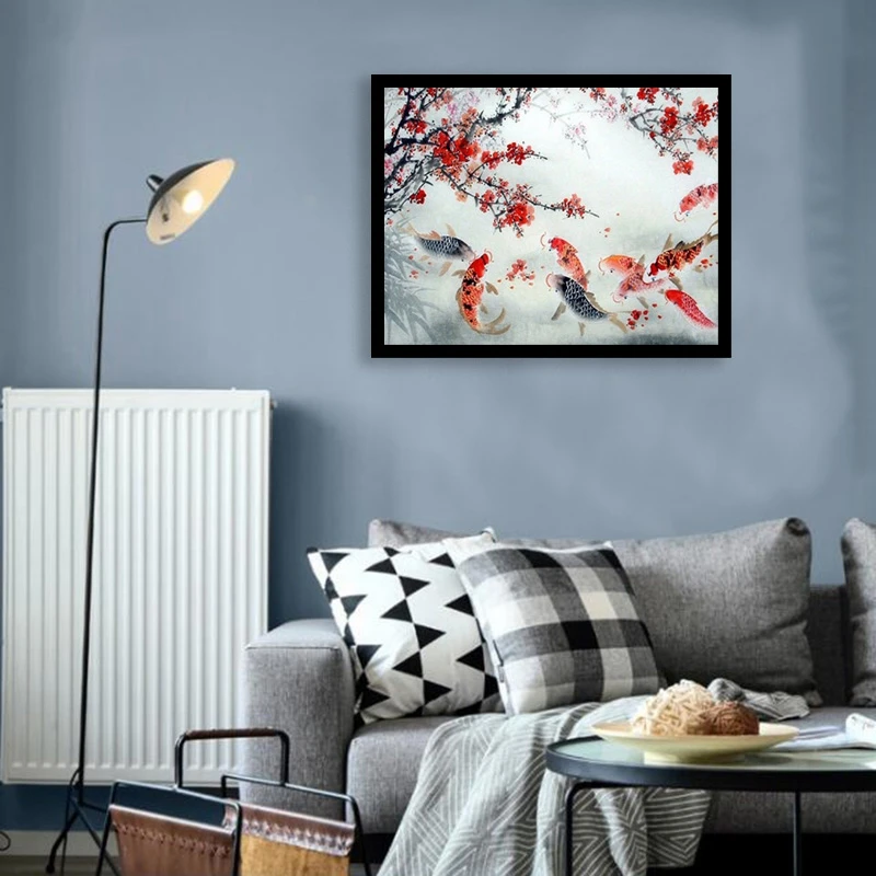 Китайский Lucky Koi слива красный цветок модульные цифровые цвета по номеру на