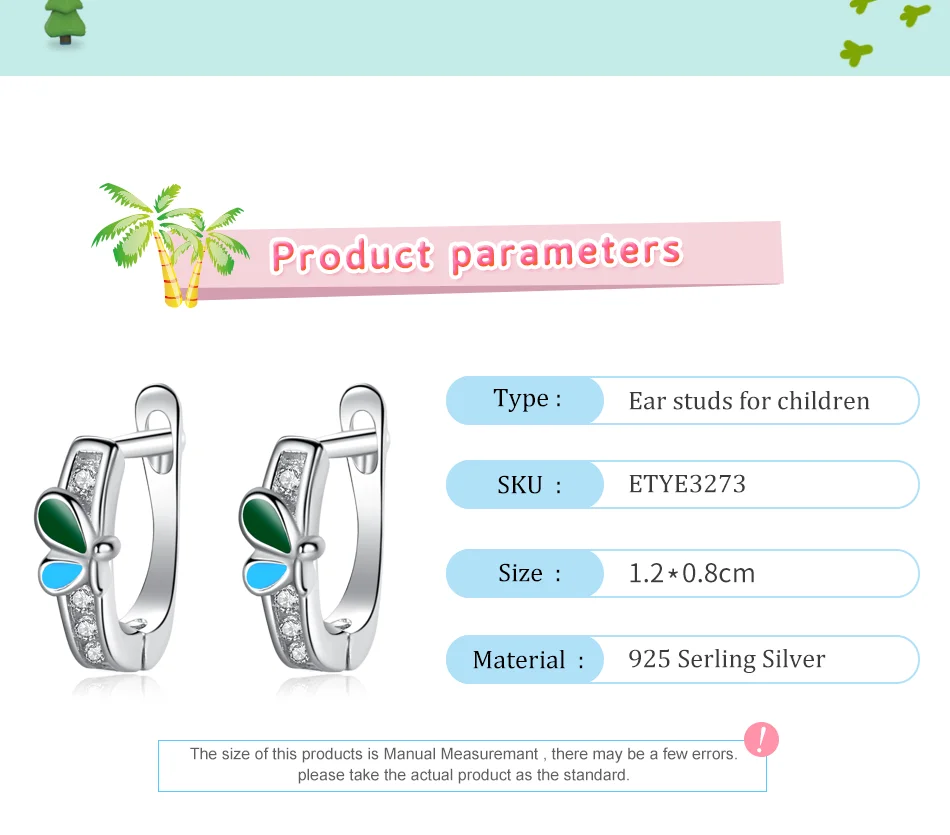 2020 Spring NEW Dazzling CZ Earrings Butterfly Stud for Kids Girls Birthday Gift 925 Sterling Silver Fashion Jewelry | Украшения и