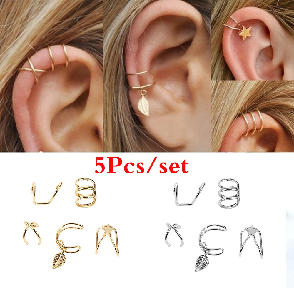 5 шт. модные кафф на ухо клип серьги в Корейском стиле с принтом маленькая звезда
