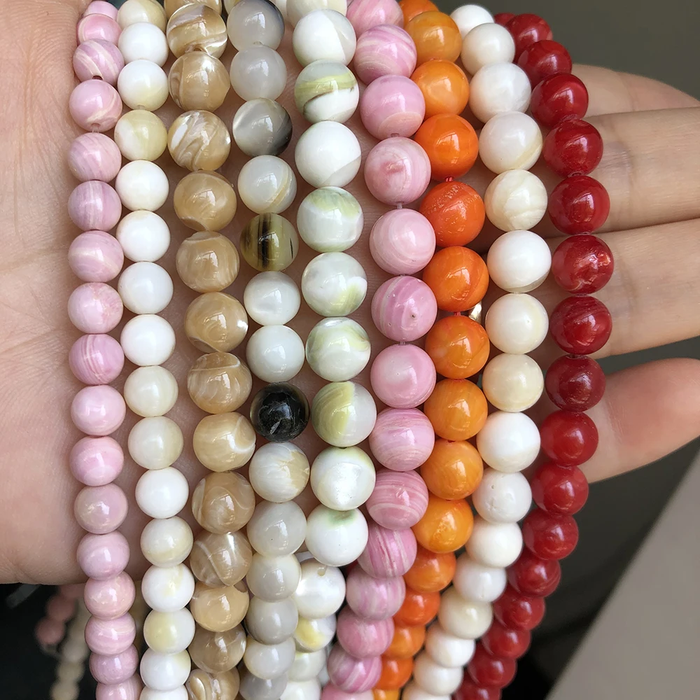 

Natural Stone Pink Orange White Trochus Shell Beads 4/6/8/10mm Round Loose Spacer Beads For Jewelry Making DIY Bracelet Necklace