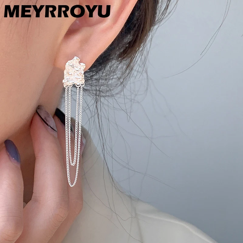 

Женские серьги-подвески MEYRROYU, из стерлингового серебра с подвеской из лавового камня, Уникальные Многослойные серьги с цепочкой и шитьем, и...