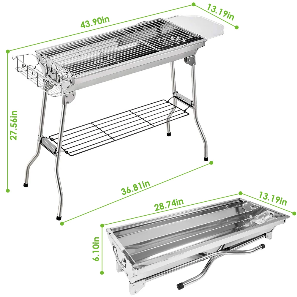 

Barbecue Grill Portable Barbecue Charcoal Grill Foldable Charcoal BBQ Grill Set Stainless Steel Smoker Grill 43.6x 13.2 x 27.8in
