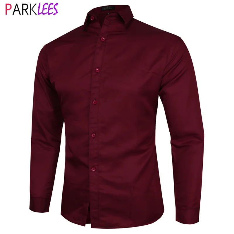 

Wine Red Mens Dress Shirts 2020 Autumn New Slim Fit Long Sleeve Casual Shirt Men Business Formal Work Chemise Homme Camisas 4XL