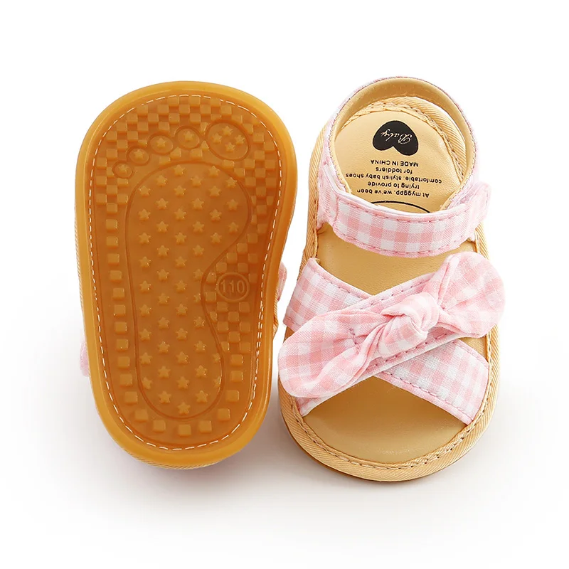 

Summer New 0-18M Infant Striped Lattice Cotton Soft-soled Sandals Baby Girls Bow Casual Breathable Non-slip Toddler Shoes