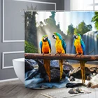 Занавеска для душа с изображением животных, птиц, попугая, океана, водопада, зеленых растений, ткань с природным пейзажем, занавеска для ванной комнаты, декоративный экран для ванной