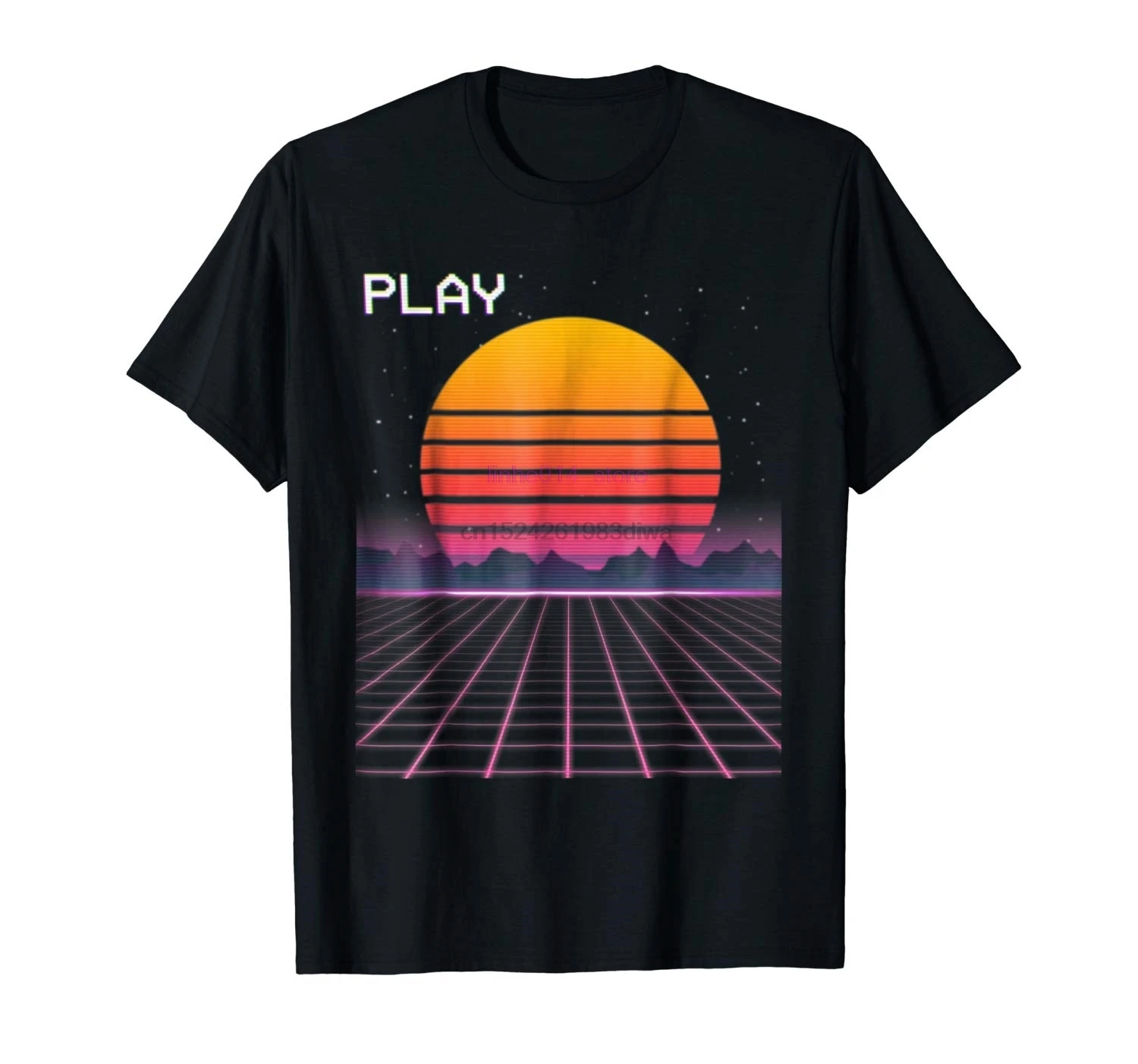 Брендовая мужская рубашка 80s неоновая сетка закат Vaporwave Synthwave Outrun футболка |