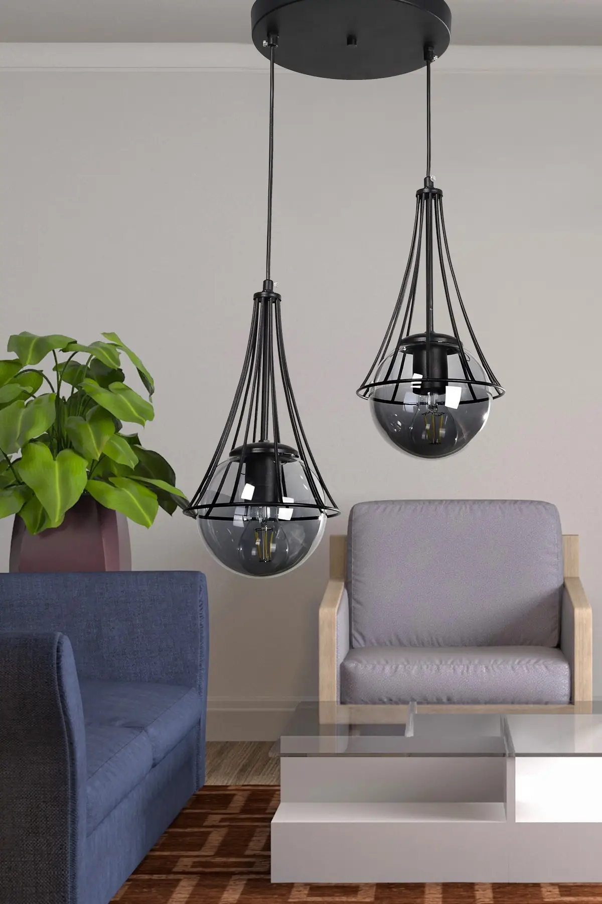 Lapis 2.li Black-fume Globe Glass Chandelier