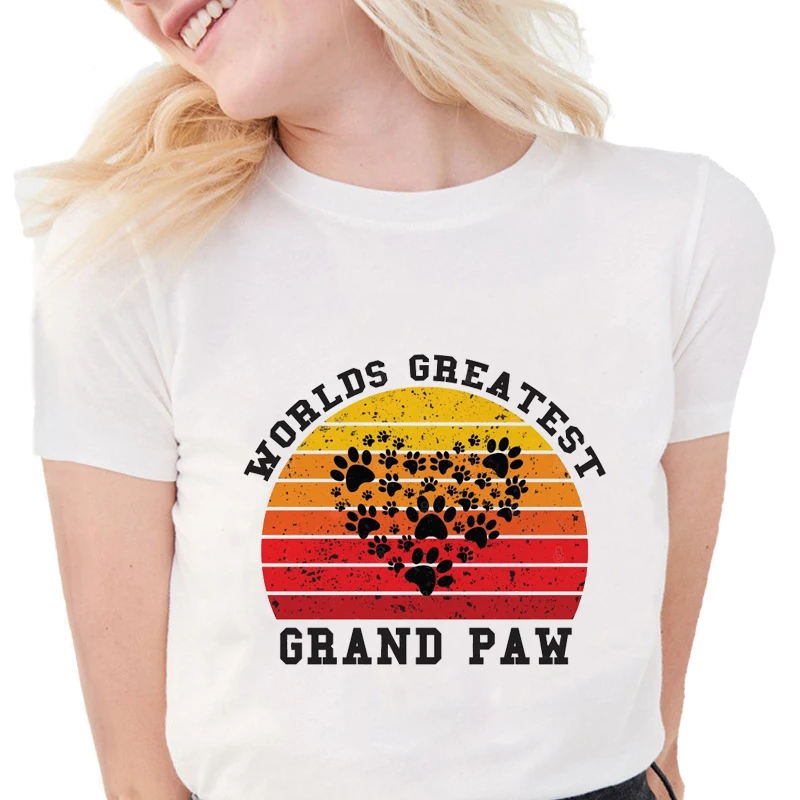 

Футболки с рисунком больших лап в мирах, женские футболки с рисунком забавной собаки для влюбленных, повседневные Мягкие хлопковые белые то...