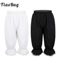 tiaobug kids solid color quick drying lightweight loose lace trim bloomers comfy elastic waistband pants for girls dance costume
