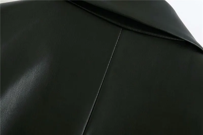 

Women 2021 Fashion Faux Leather Loose Blazers Coat Vintage Long Sleeve Pockets Back Vents Female Outerwear Chic Tops