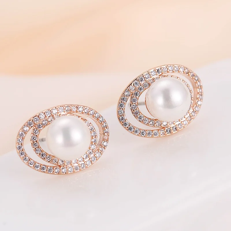 

DE287 Fashion Delicacy Luxury 4A Zircon Geometry Pearl Earrings GIRL'S Gift Party Banquet WOMEN'S Jewelry Ear Stud 2021