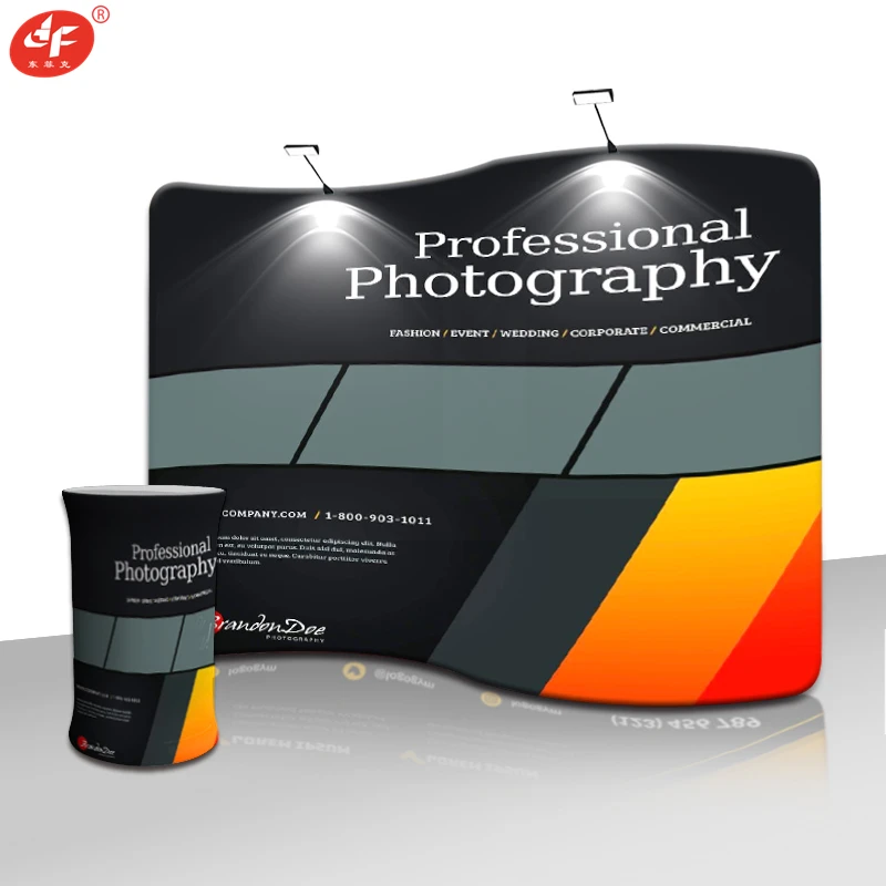 8 футов 10 настраиваемые S формы натяжения ткани выставочные стенды с лозунгом