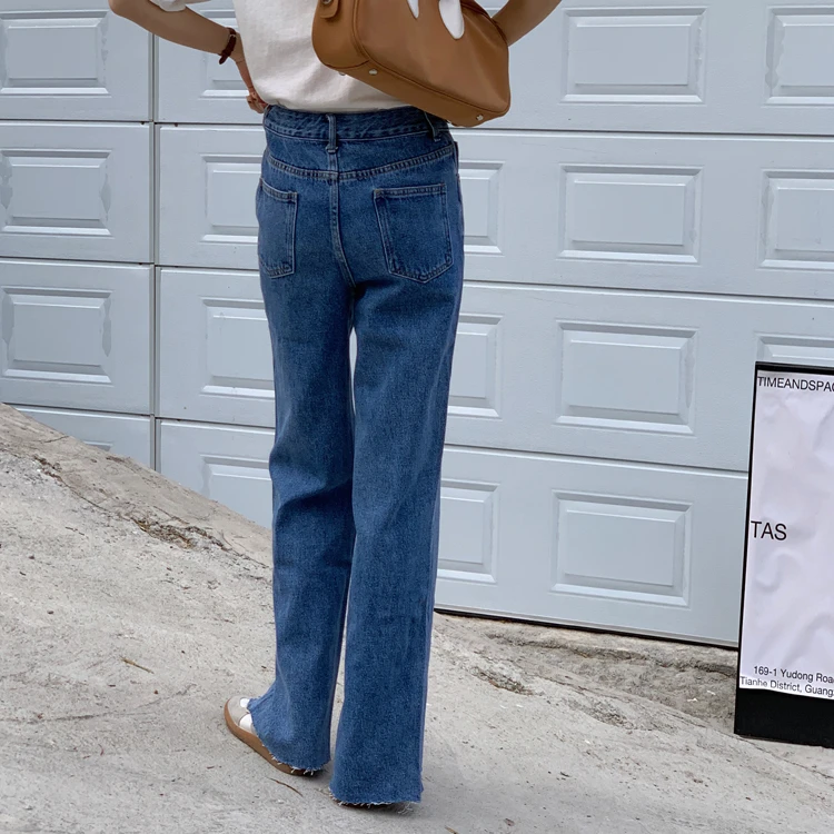 

Women Pants Jeans Spring Autumn 2021 New High Waist Straight Pockets Irregular Denim Wild Ankle-Length Trousers