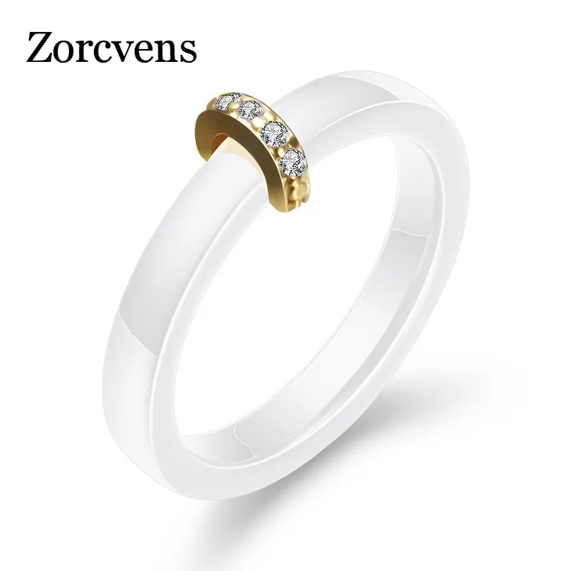 Женское керамическое кольцо с фианитом черно-белое | Украшения и аксессуары