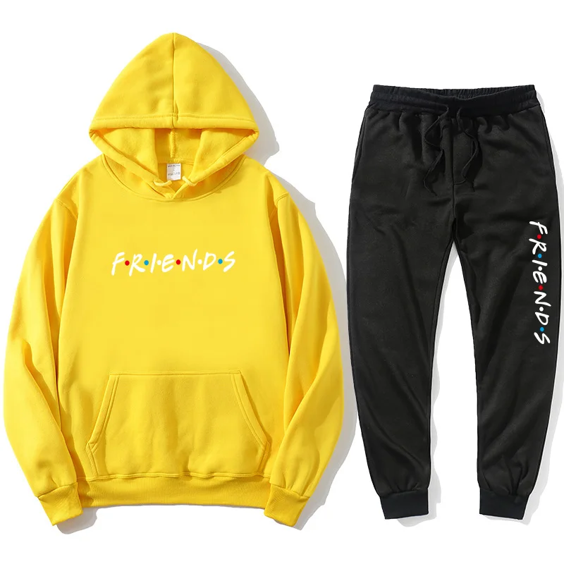 

Friends Hoodie set Harajuku letter printing mouth men's Pullover + hip hop jogging pants Sweatshirt sportswear sweatpants set