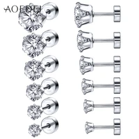 aoedej 12 pcslot rose gold silver color stud earrings ear piercing jewelry crystal cubic zirconia earring for women men