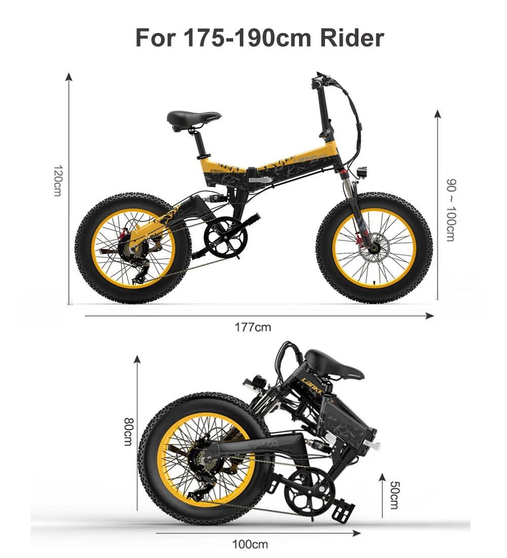 Фэтбайк электрический велосипед колеса 20 дюймов 7 скоростей литиевая батарея 48 в